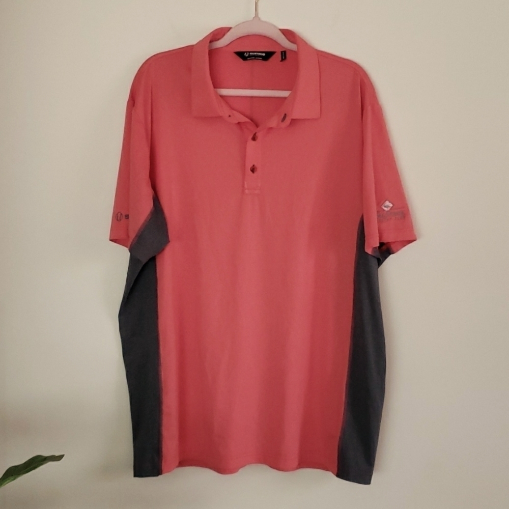Sunice coral orange red polo shirt, golf polo, summer shirt, men's size XL.